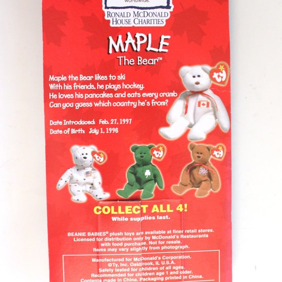 Mc Donalds Ty Beanie Babies Maple The Bear Sealed Pkg - Picture 2 of 2